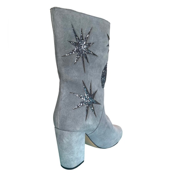 Avec Les Filles Nikita Mid Calf Gray Suede Women’s Boot Gunmetal Glitter Size 7 - Picture 2 of 11